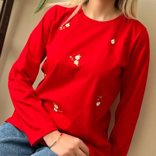 بلوز آستین بلند گلدوزی غنچه